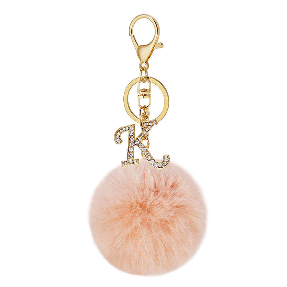 Zinc Alloy 26 English Alphabet Hair Ball Keychain