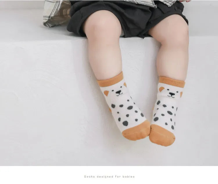 5 Pairs/Lot Anti-Slip Baby Socks with Cartoon Animal Print