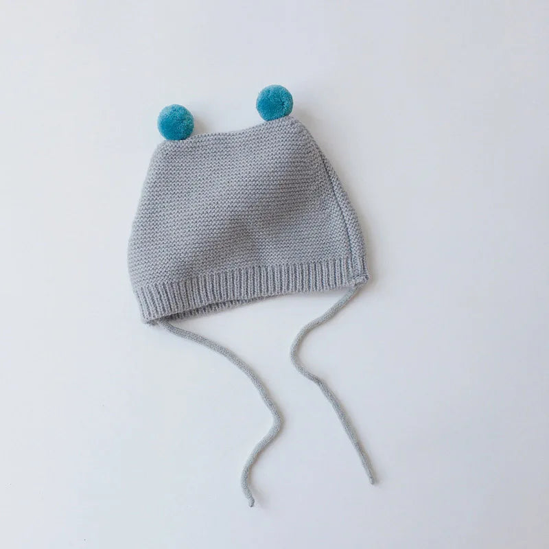 Winter Cartoon Baby Knit Hat - Solid Color Ear Protection Cap