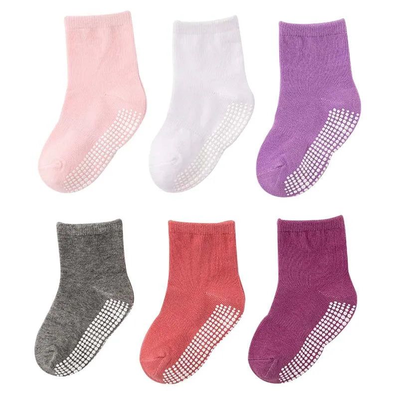 6 Pairs/Lot Kids Anti-slip Cotton Socks - Spring/Autumn