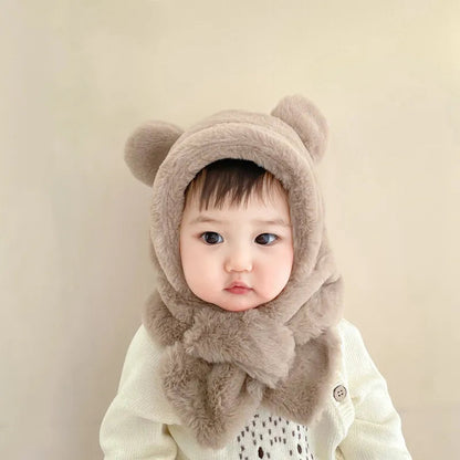 Winter Bear Hat Scarf: Faux Fur Kids' Beanies