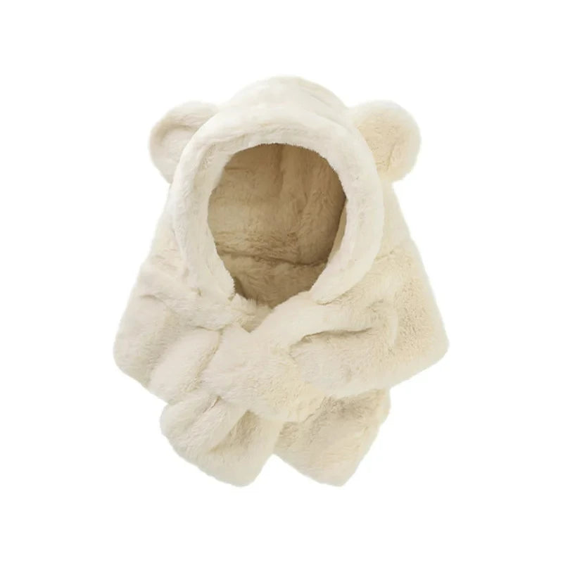 Winter Bear Hat Scarf: Faux Fur Kids' Beanies