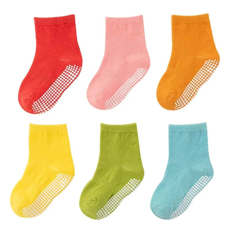 6 Pairs/Lot Kids Anti-slip Cotton Socks - Spring/Autumn