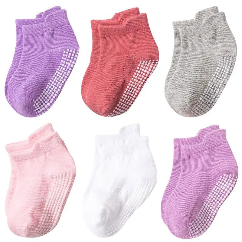 6 Pairs/Lot Kids Anti-slip Cotton Socks - Spring/Autumn