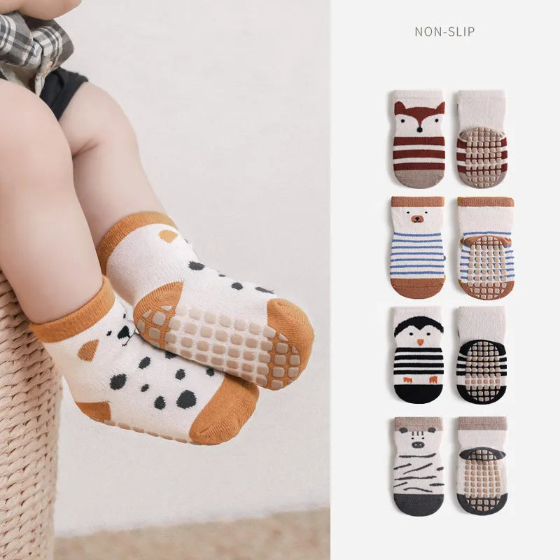 5 Pairs/Lot Anti-Slip Baby Socks with Cartoon Animal Print