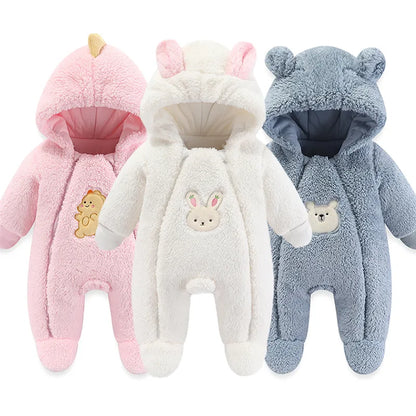 Winter Hooded Romper for Newborns - Cozy Cartoon Style