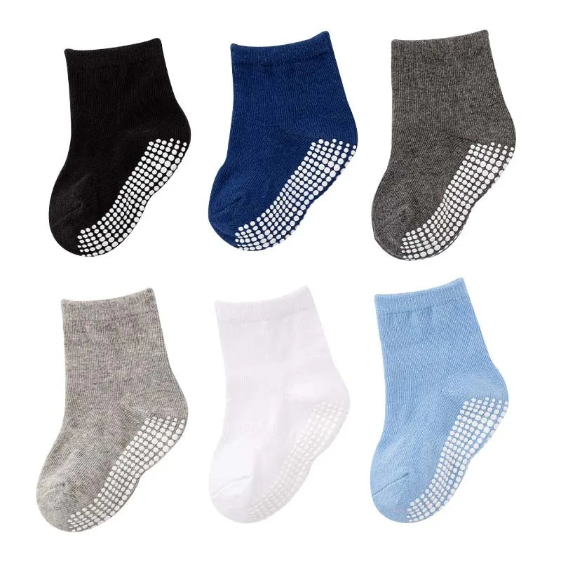 6 Pairs/Lot Kids Anti-slip Cotton Socks - Spring/Autumn