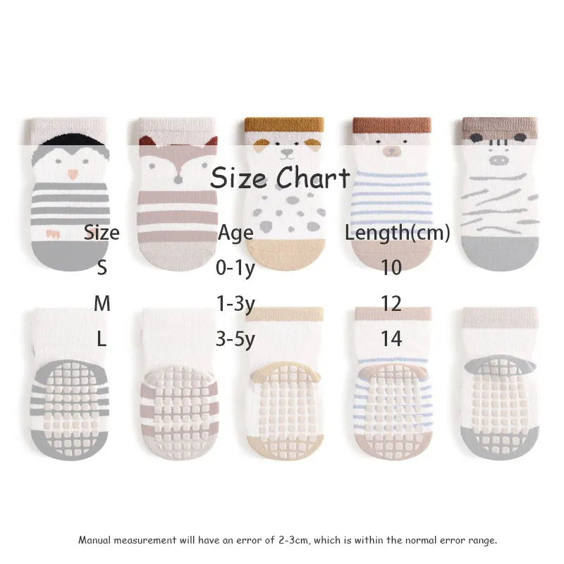 5 Pairs/Lot Anti-Slip Baby Socks with Cartoon Animal Print