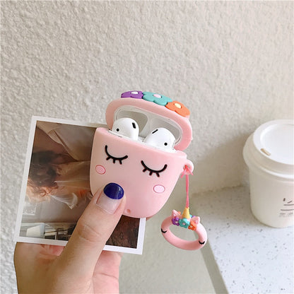 3D Floral Unicorn AirPods Silicone Case Cover with  Stitch Ring