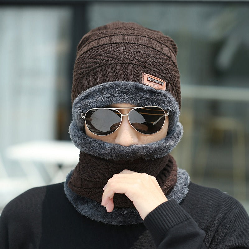 Wholesale winter knitted polyester plus velvet thickened scarf hat set parent-child hat