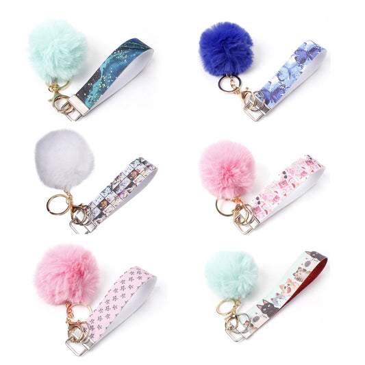 10pcs PU Leather Fur Ball Keychain