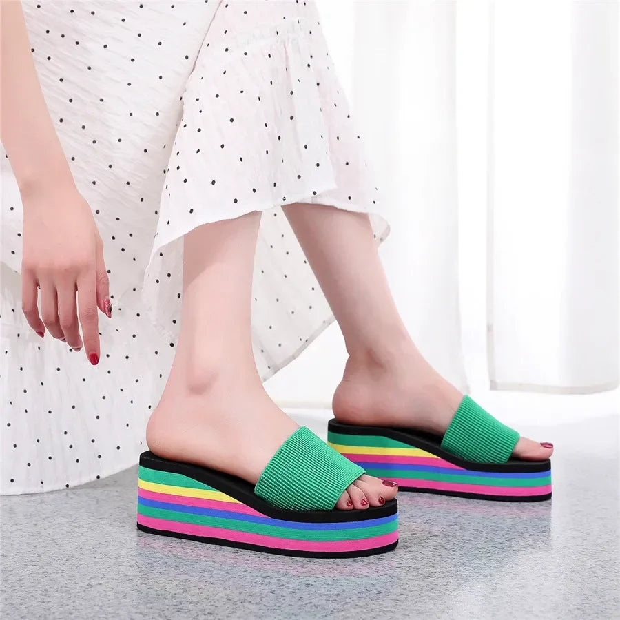 Women Rainbow Thick Soled Sandals