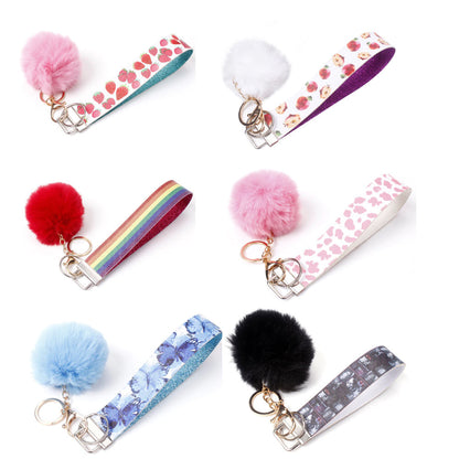 10pcs PU Leather Fur Ball Keychain