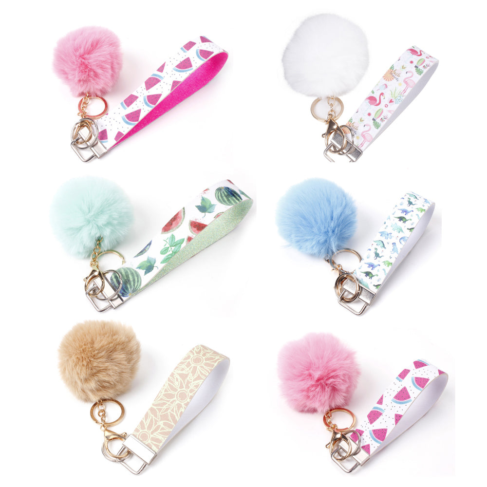 10pcs PU Leather Fur Ball Keychain