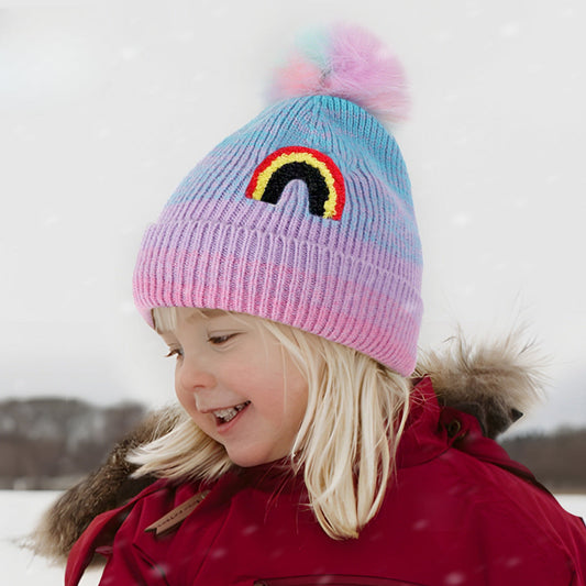 Wholesale Winter Cartoon Gradient Children's Hat Plus Velvet Warm Wool Ball Knitted Hat