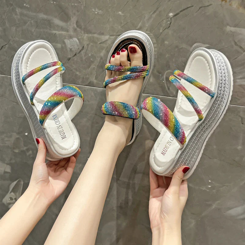 Women Rainbow Sparkle Wedges