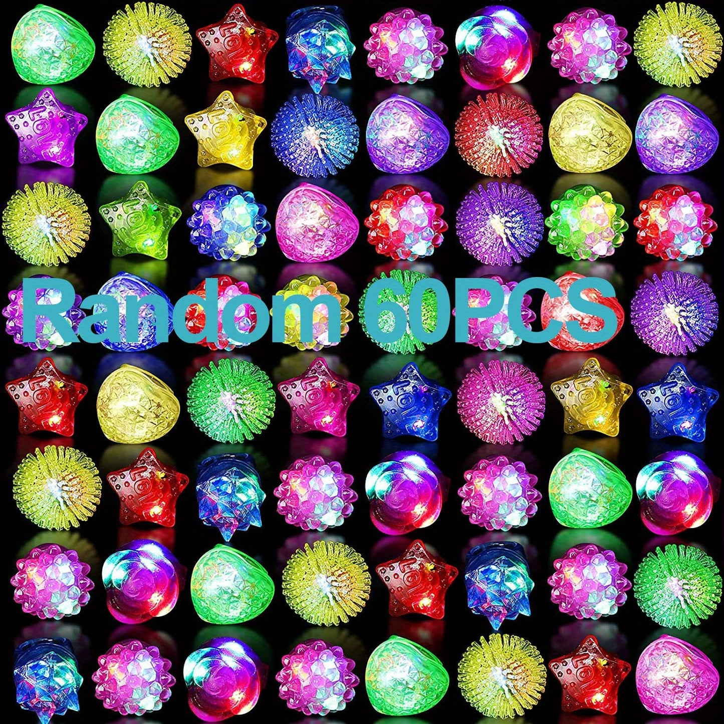 60/30/15PCS LED Light Up Rings - Colorful Flashing Bumpy Jelly Rings - Glow Up Party Favors for Kids & Adults - Neon Rave Soft Rubber Toys for Events Christmas, Halloween, Thanksgiving Gift