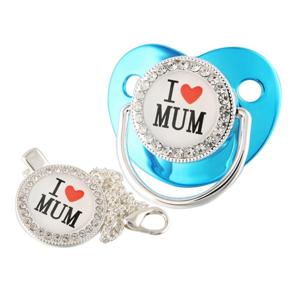 "I Love Mum" Baby Pacifier with Chain Clip