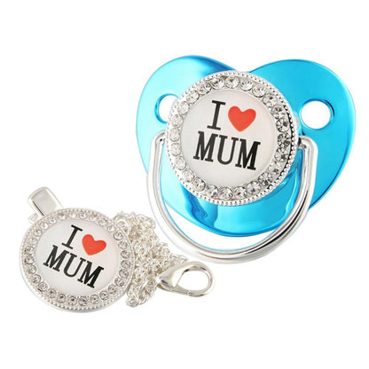 "I Love Mum" Baby Pacifier with Chain Clip