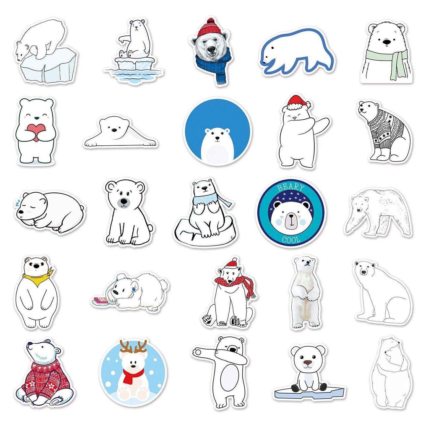 50 Non-repeating Polar Bear Graffiti Waterproof Stickers