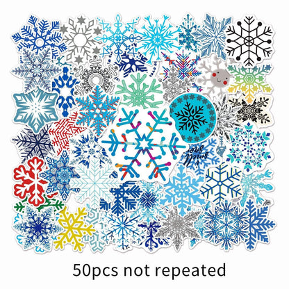 50pcs/bag Non-repeating Snowflake Pattern Waterproof Stickers