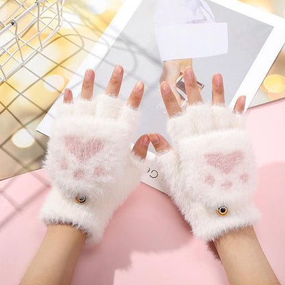 Winter Children's Half-finger Flip Plush Warm Gloves