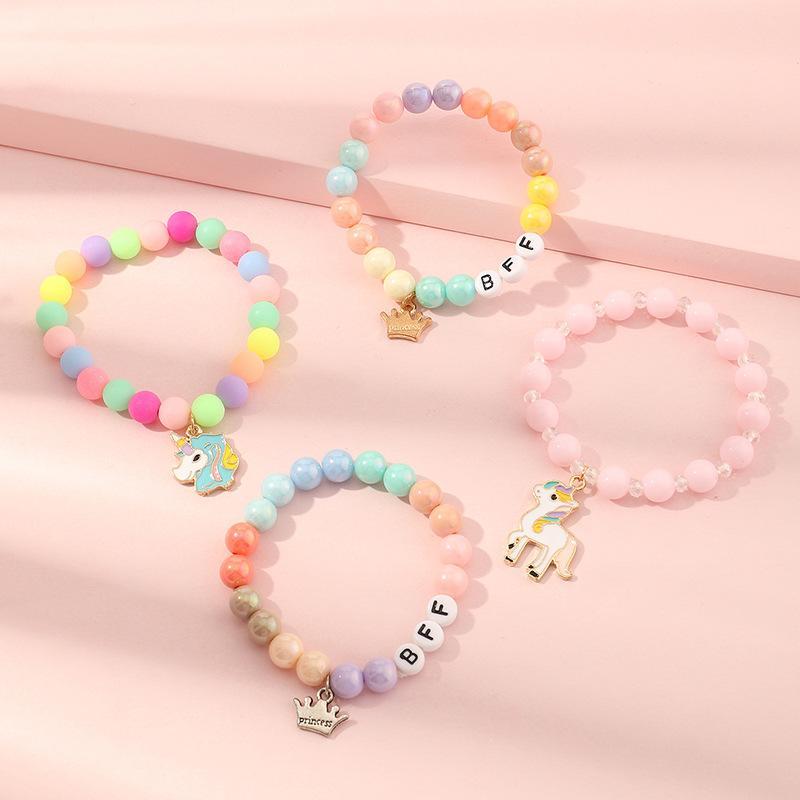 4pcs/set Children's Colored Beaded Elastic Bracelet