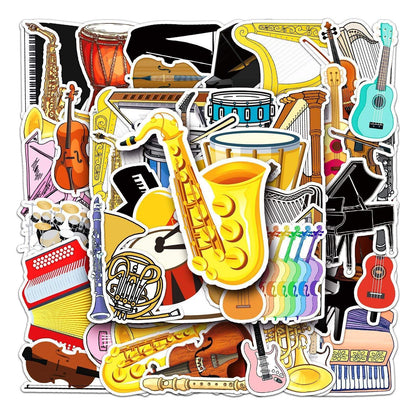 50 Non-repeating Instrument Graffiti Stickers Waterproof