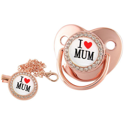 "I Love Mum" Baby Pacifier with Chain Clip