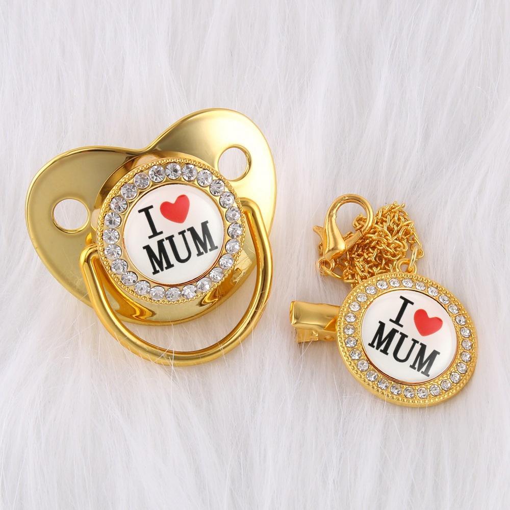 "I Love Mum" Baby Pacifier with Chain Clip