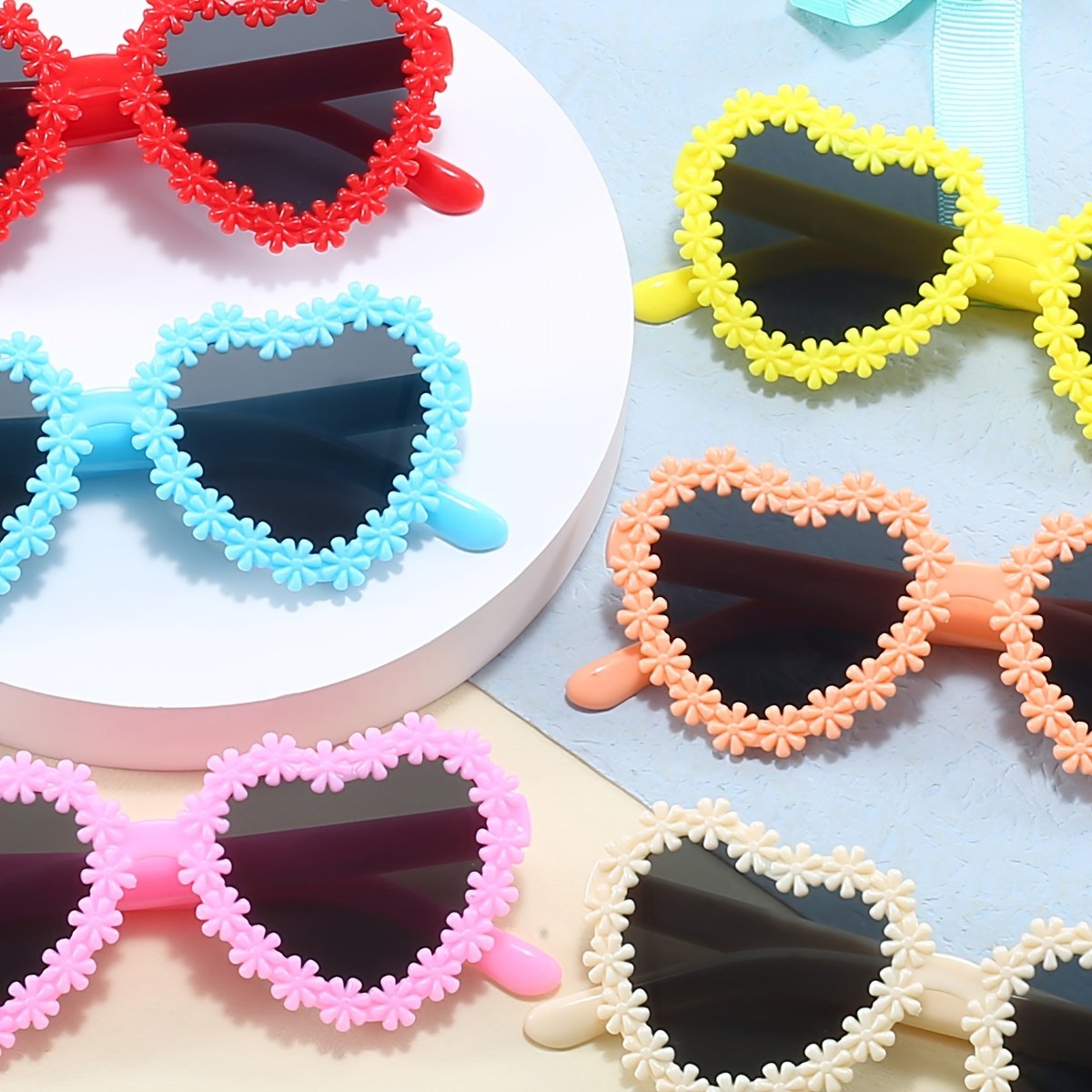 6pairs Sweet Lovely Flower Heart Frame Fashion Glasses Set