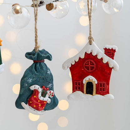 Christmas Resin Decorations Sock Gift Bag House Snowman Pendant