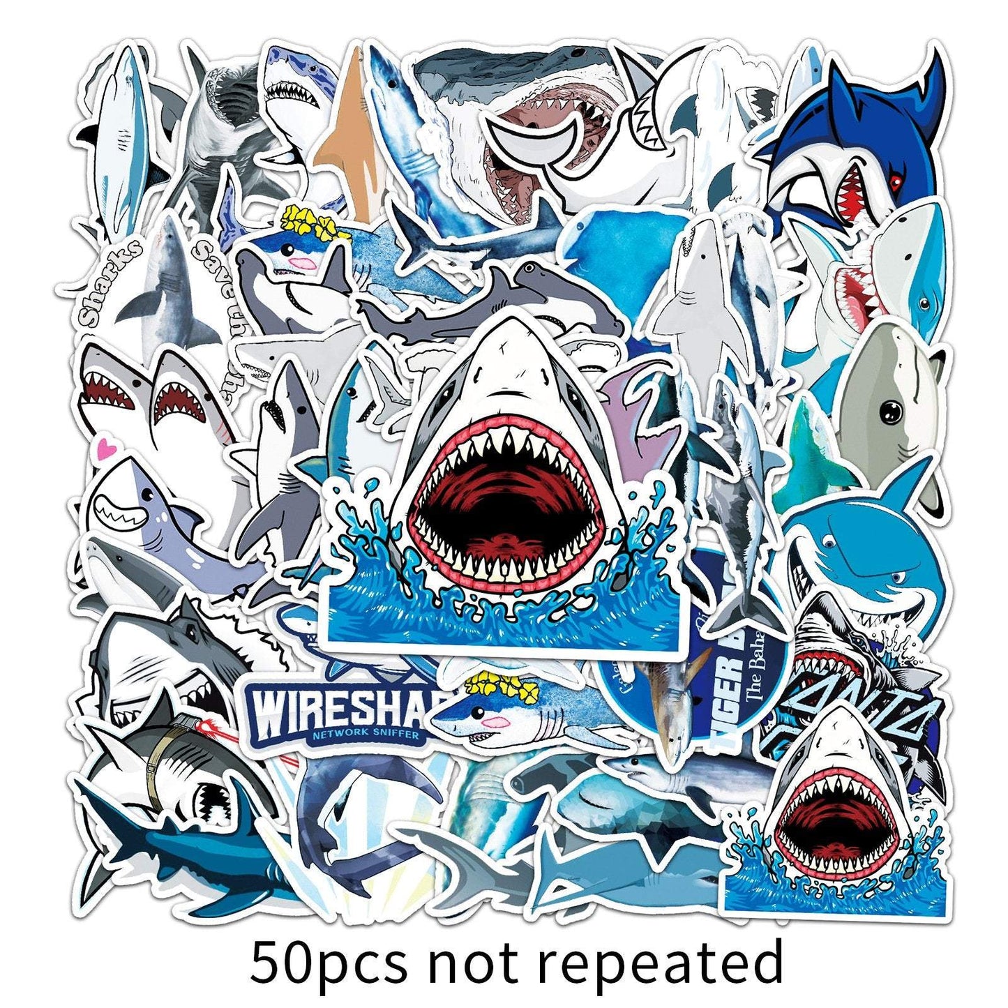 50pcs/set Shark Graffiti Adhesive Waterproof Stickers