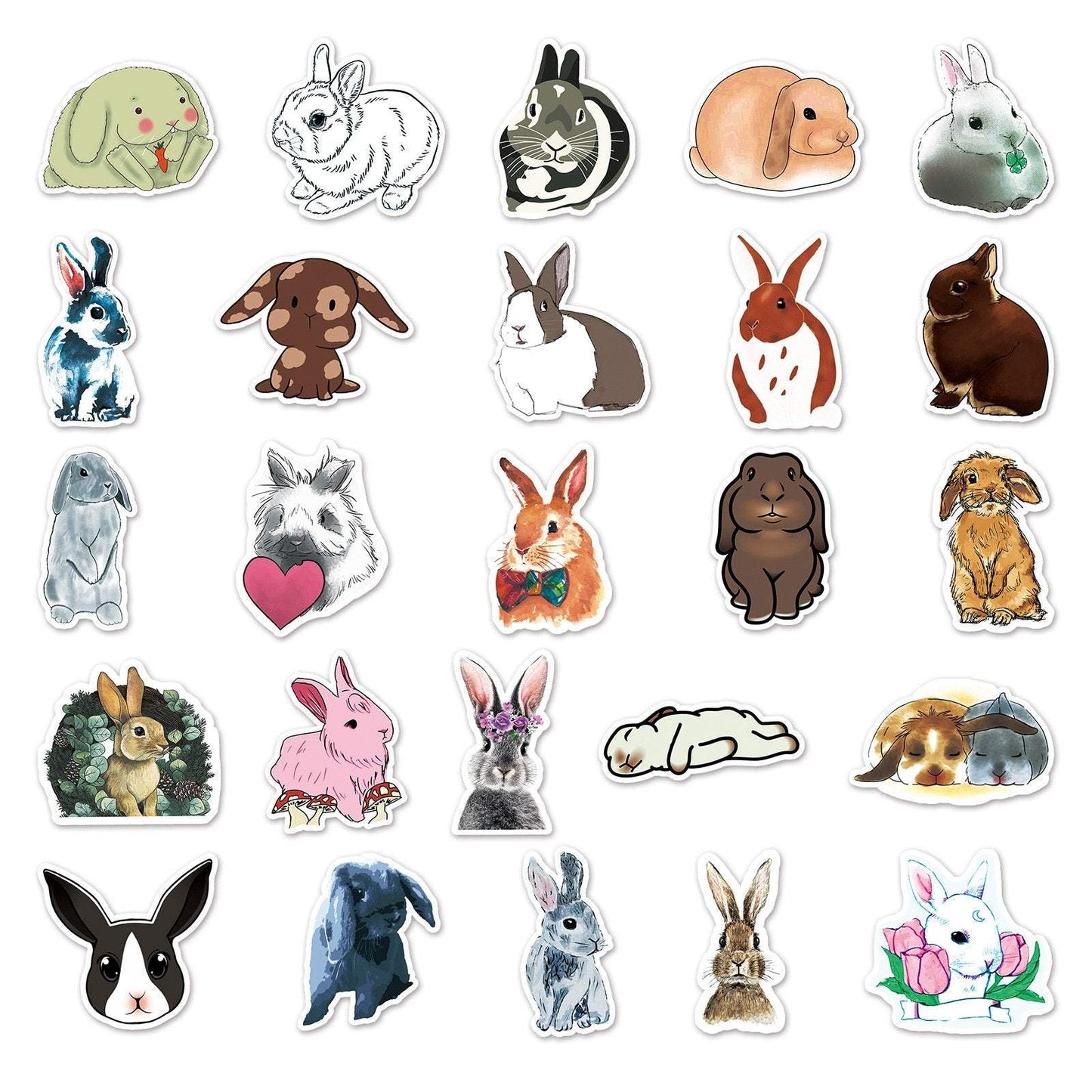 50pcs/bag Non-repeating Rabbit Graffiti Waterproof Stickers