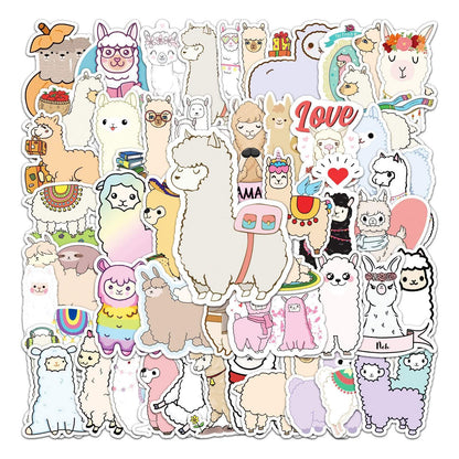 50Pcs Cartoon Alpaca Stickers