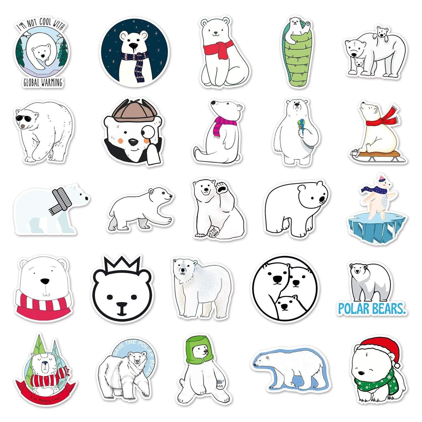 50 Non-repeating Polar Bear Graffiti Waterproof Stickers