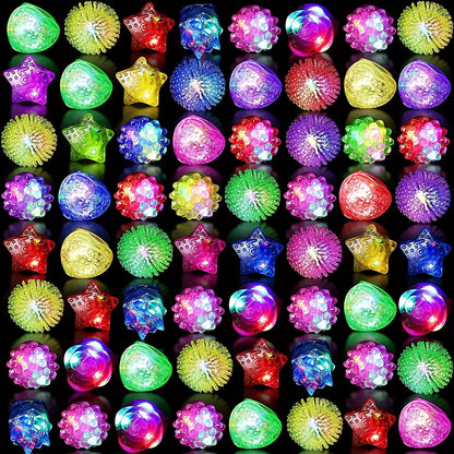 60/30/15PCS LED Light Up Rings - Colorful Flashing Bumpy Jelly Rings - Glow Up Party Favors for Kids & Adults - Neon Rave Soft Rubber Toys for Events Christmas, Halloween, Thanksgiving Gift