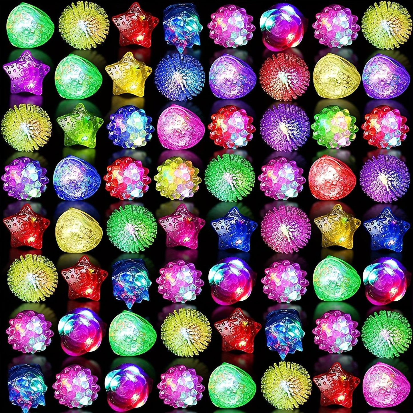 60/30/15PCS LED Light Up Rings - Colorful Flashing Bumpy Jelly Rings - Glow Up Party Favors for Kids & Adults - Neon Rave Soft Rubber Toys for Events Christmas, Halloween, Thanksgiving Gift