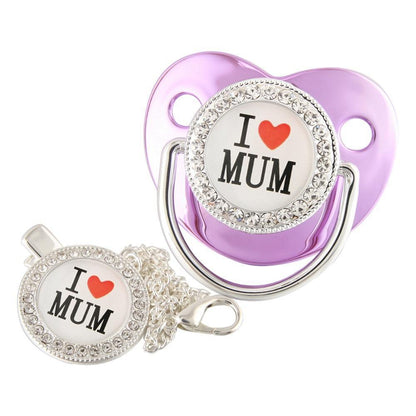 "I Love Mum" Baby Pacifier with Chain Clip