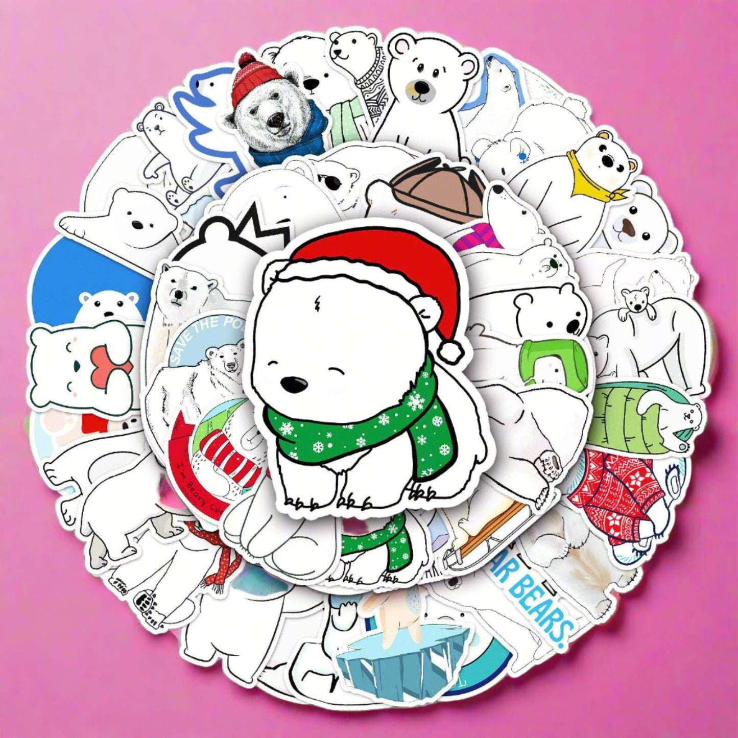 50 Non-repeating Polar Bear Graffiti Waterproof Stickers