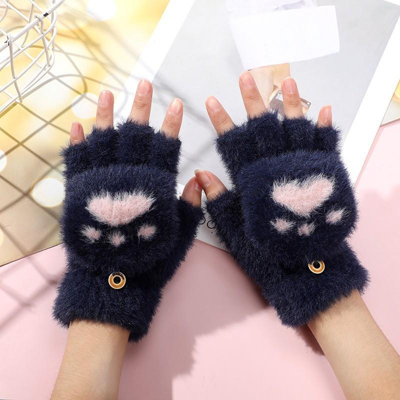 Winter Children's Half-finger Flip Plush Warm Gloves