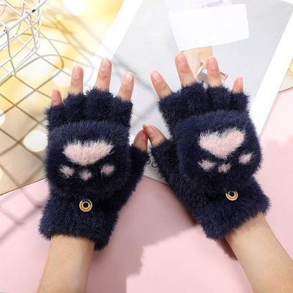 Winter Children's Half-finger Flip Plush Warm Gloves