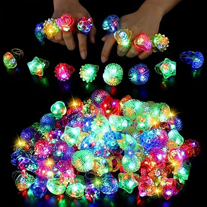 60/30/15PCS LED Light Up Rings - Colorful Flashing Bumpy Jelly Rings - Glow Up Party Favors for Kids & Adults - Neon Rave Soft Rubber Toys for Events Christmas, Halloween, Thanksgiving Gift