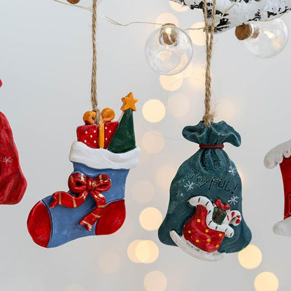 Christmas Resin Decorations Sock Gift Bag House Snowman Pendant