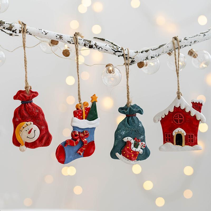 Christmas Resin Decorations Sock Gift Bag House Snowman Pendant