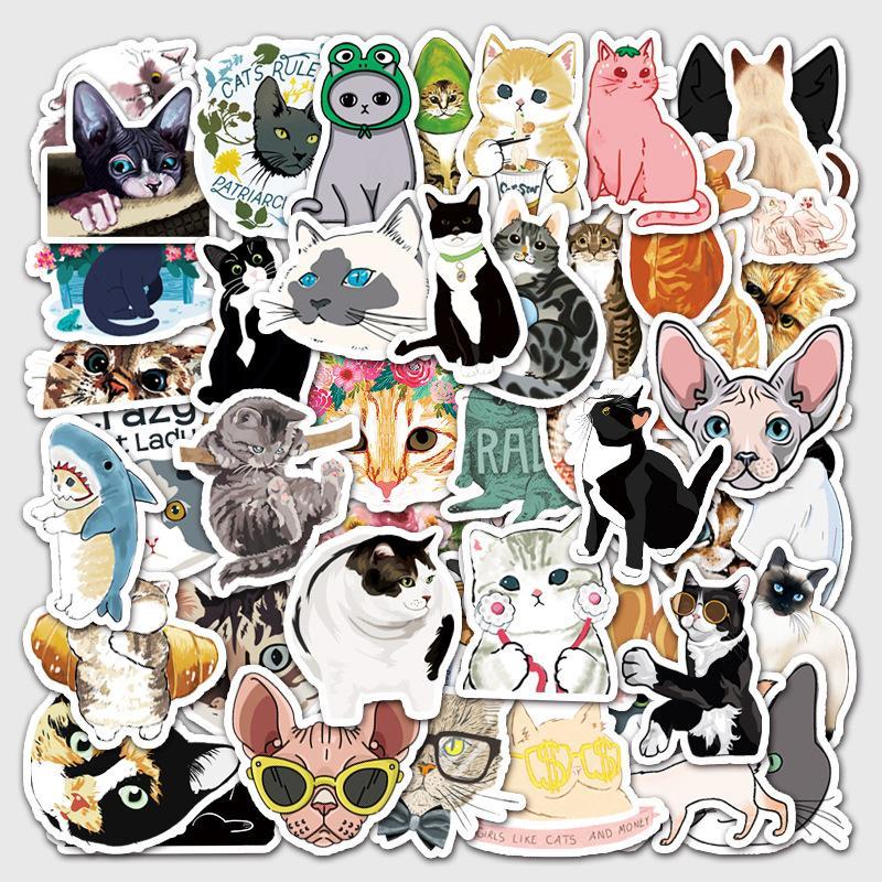 50pcs/bag Cartoon Cat Graffiti Waterproof Stickers