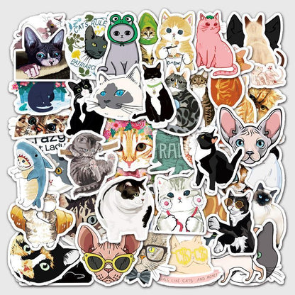 50pcs/bag Cartoon Cat Graffiti Waterproof Stickers