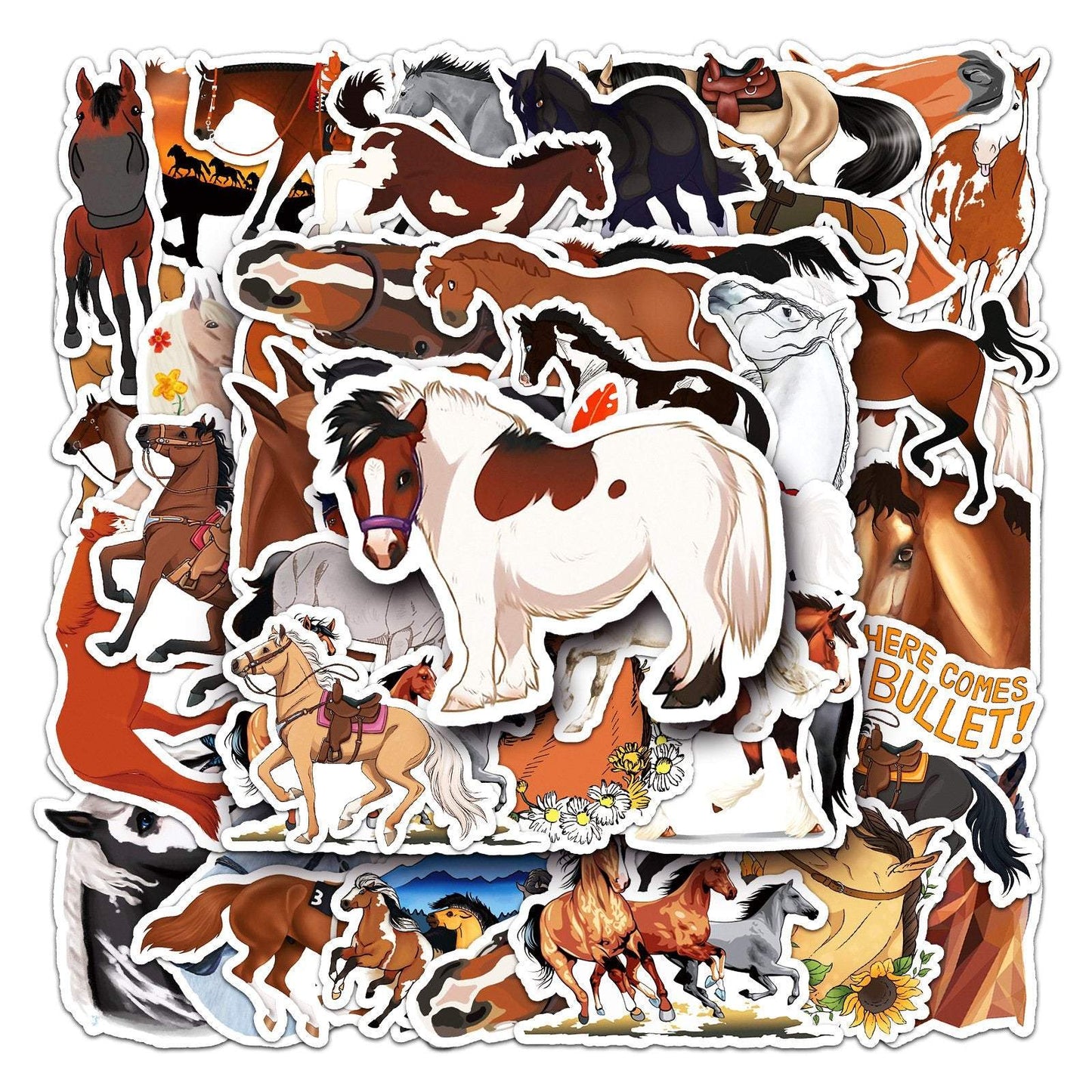 50pcs Non-repeating Horse Graffiti Stickers