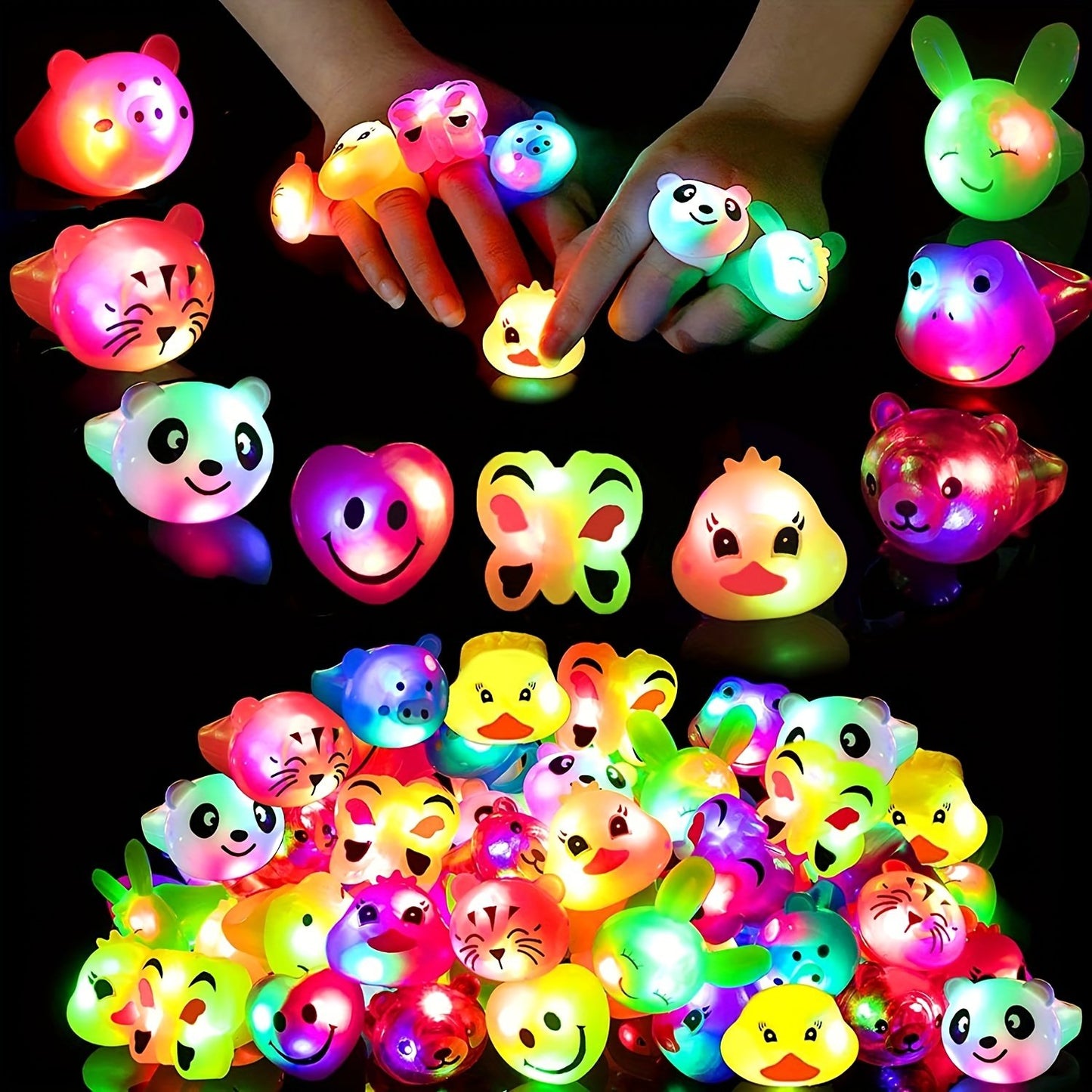 60/30/15PCS LED Light Up Rings - Colorful Flashing Bumpy Jelly Rings - Glow Up Party Favors for Kids & Adults - Neon Rave Soft Rubber Toys for Events Christmas, Halloween, Thanksgiving Gift