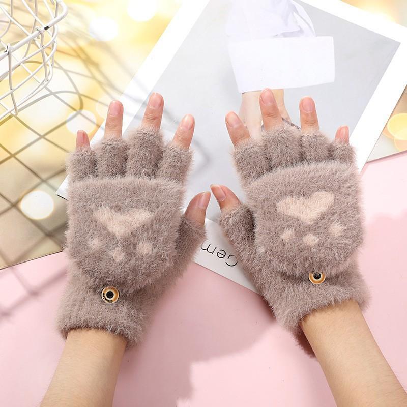 Winter Children's Half-finger Flip Plush Warm Gloves